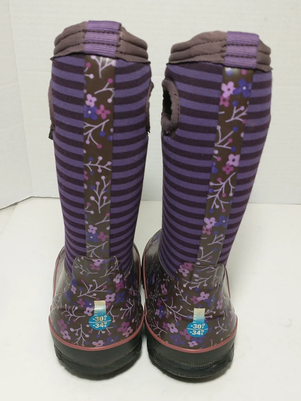Bogs Waterproof Girls Winter Boots,Rated -30° F, Purple Striped/Flowers, Size 11